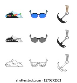 Isolated object of mountaineering and peak icon. Set of mountaineering and camp stock vector illustration.