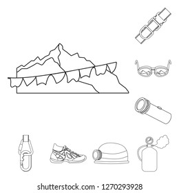 Isolated object of mountaineering and peak icon. Set of mountaineering and camp vector icon for stock.