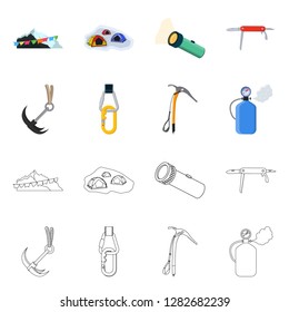 Isolated object of mountaineering and peak icon. Collection of mountaineering and camp vector icon for stock.