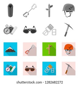 Isolated object of mountaineering and peak icon. Set of mountaineering and camp stock symbol for web.