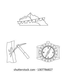 Isolated object of mountaineering and peak icon. Set of mountaineering and camp vector icon for stock.