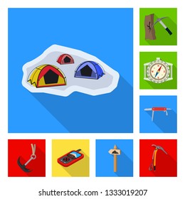 Isolated object of mountaineering and peak icon. Collection of mountaineering and camp stock vector illustration.