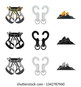 Isolated object of mountaineering and peak icon. Collection of mountaineering and camp stock vector illustration.