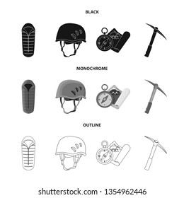 Isolated object of mountaineering and peak icon. Collection of mountaineering and camp vector icon for stock.