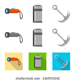 Isolated object of mountaineering and peak icon. Collection of mountaineering and camp stock symbol for web.