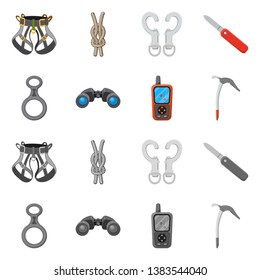 Isolated object of mountaineering and peak icon. Set of mountaineering and camp stock symbol for web.