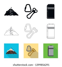Isolated object of mountaineering and peak icon. Set of mountaineering and camp vector icon for stock.