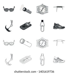 Isolated object of mountaineering and peak icon. Set of mountaineering and camp vector icon for stock.