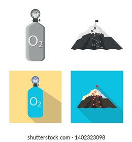 Isolated object of mountaineering and peak icon. Collection of mountaineering and camp vector icon for stock.