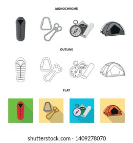 Isolated object of mountaineering and peak icon. Set of mountaineering and camp stock vector illustration.