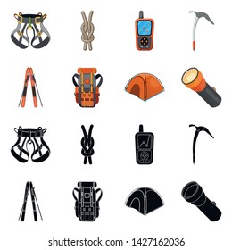 Isolated object of mountaineering and peak icon. Collection of mountaineering and camp stock symbol for web.