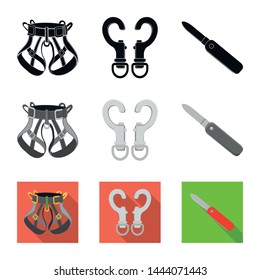 Isolated object of mountaineering and peak icon. Collection of mountaineering and camp stock vector illustration.