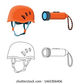 Isolated object of mountaineering and peak icon. Set of mountaineering and camp vector icon for stock.