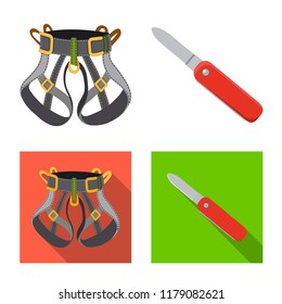 Isolated object of mountaineering and peak logo. Collection of mountaineering and camp stock vector illustration.