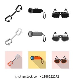 Isolated object of mountaineering and peak logo. Set of mountaineering and camp stock symbol for web.