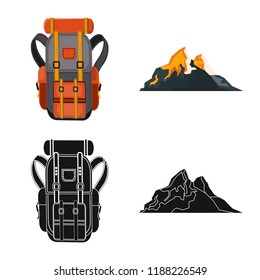 Isolated object of mountaineering and peak logo. Collection of mountaineering and camp stock symbol for web.