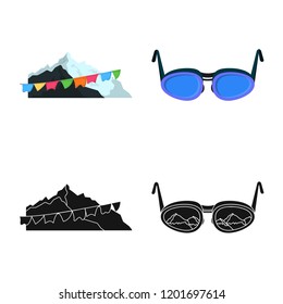 Isolated object of mountaineering and peak logo. Set of mountaineering and camp stock symbol for web.