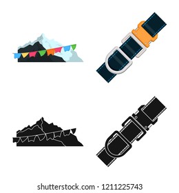 Isolated object of mountaineering and peak logo. Set of mountaineering and camp stock vector illustration.
