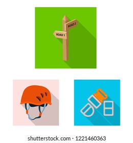 Isolated object of mountaineering and peak logo. Set of mountaineering and camp stock symbol for web.