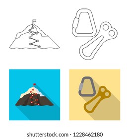 Isolated object of mountaineering and peak logo. Collection of mountaineering and camp stock vector illustration.
