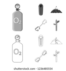 Isolated object of mountaineering and peak logo. Collection of mountaineering and camp stock vector illustration.