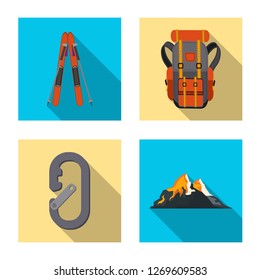 Isolated object of mountaineering and peak logo. Collection of mountaineering and camp stock symbol for web.