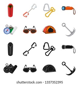 Isolated object of mountaineering and peak logo. Collection of mountaineering and camp vector icon for stock.