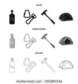 Isolated object of mountaineering and peak logo. Collection of mountaineering and camp stock symbol for web.