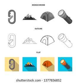 Isolated object of mountaineering and peak logo. Set of mountaineering and camp stock symbol for web.