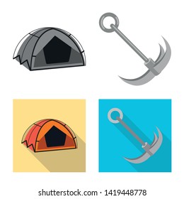 Isolated object of mountaineering and peak logo. Collection of mountaineering and camp stock symbol for web.
