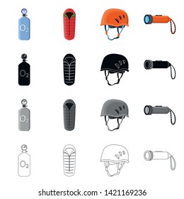 Isolated object of mountaineering and peak logo. Set of mountaineering and camp stock symbol for web.