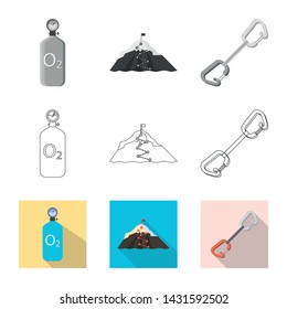 Isolated object of mountaineering and peak logo. Collection of mountaineering and camp stock vector illustration.