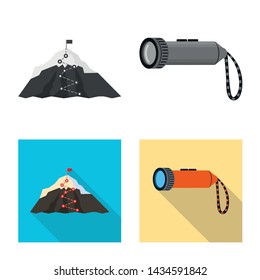 Isolated object of mountaineering and peak logo. Collection of mountaineering and camp stock symbol for web.