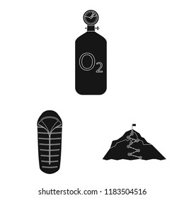 Isolated object of mountaineering and peak sign. Set of mountaineering and camp stock vector illustration.