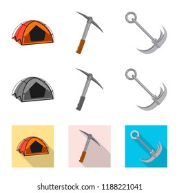 Isolated object of mountaineering and peak sign. Collection of mountaineering and camp stock symbol for web.