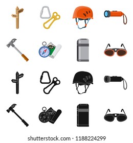 Isolated object of mountaineering and peak sign. Set of mountaineering and camp stock symbol for web.