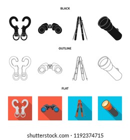 Isolated object of mountaineering and peak sign. Set of mountaineering and camp stock symbol for web.