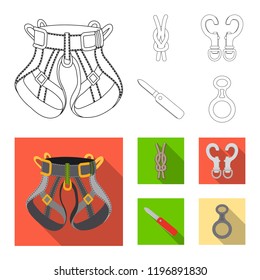 Isolated object of mountaineering and peak sign. Set of mountaineering and camp stock vector illustration.
