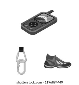 Isolated object of mountaineering and peak sign. Collection of mountaineering and camp stock symbol for web.