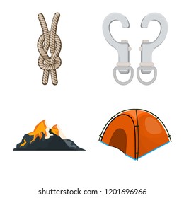 Isolated object of mountaineering and peak sign. Set of mountaineering and camp stock symbol for web.