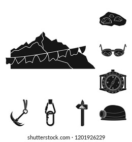 Isolated object of mountaineering and peak sign. Collection of mountaineering and camp stock symbol for web.