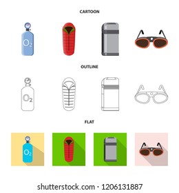Isolated object of mountaineering and peak sign. Set of mountaineering and camp stock symbol for web.