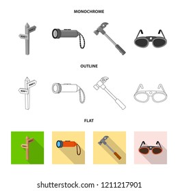 Isolated object of mountaineering and peak sign. Collection of mountaineering and camp stock vector illustration.