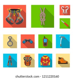 Isolated object of mountaineering and peak sign. Set of mountaineering and camp stock symbol for web.