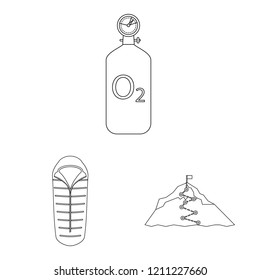 Isolated object of mountaineering and peak sign. Set of mountaineering and camp stock vector illustration.