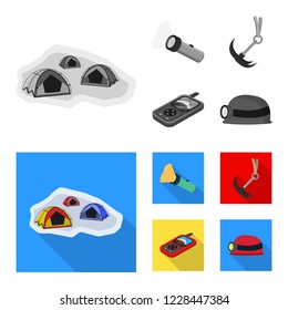 Isolated object of mountaineering and peak sign. Set of mountaineering and camp stock vector illustration.