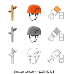 Isolated object of mountaineering and peak sign. Collection of mountaineering and camp stock symbol for web.
