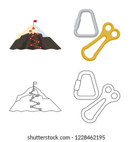 Isolated object of mountaineering and peak sign. Collection of mountaineering and camp vector icon for stock.