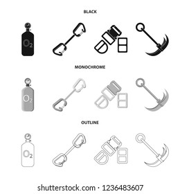 Isolated object of mountaineering and peak sign. Set of mountaineering and camp stock symbol for web.