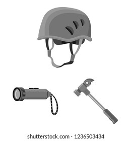 Isolated object of mountaineering and peak sign. Collection of mountaineering and camp stock vector illustration.